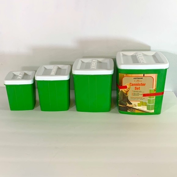Gotham Vintage NOS 4 Piece Green Cannister Set With Embossed White Lids - Picture 2 of 10